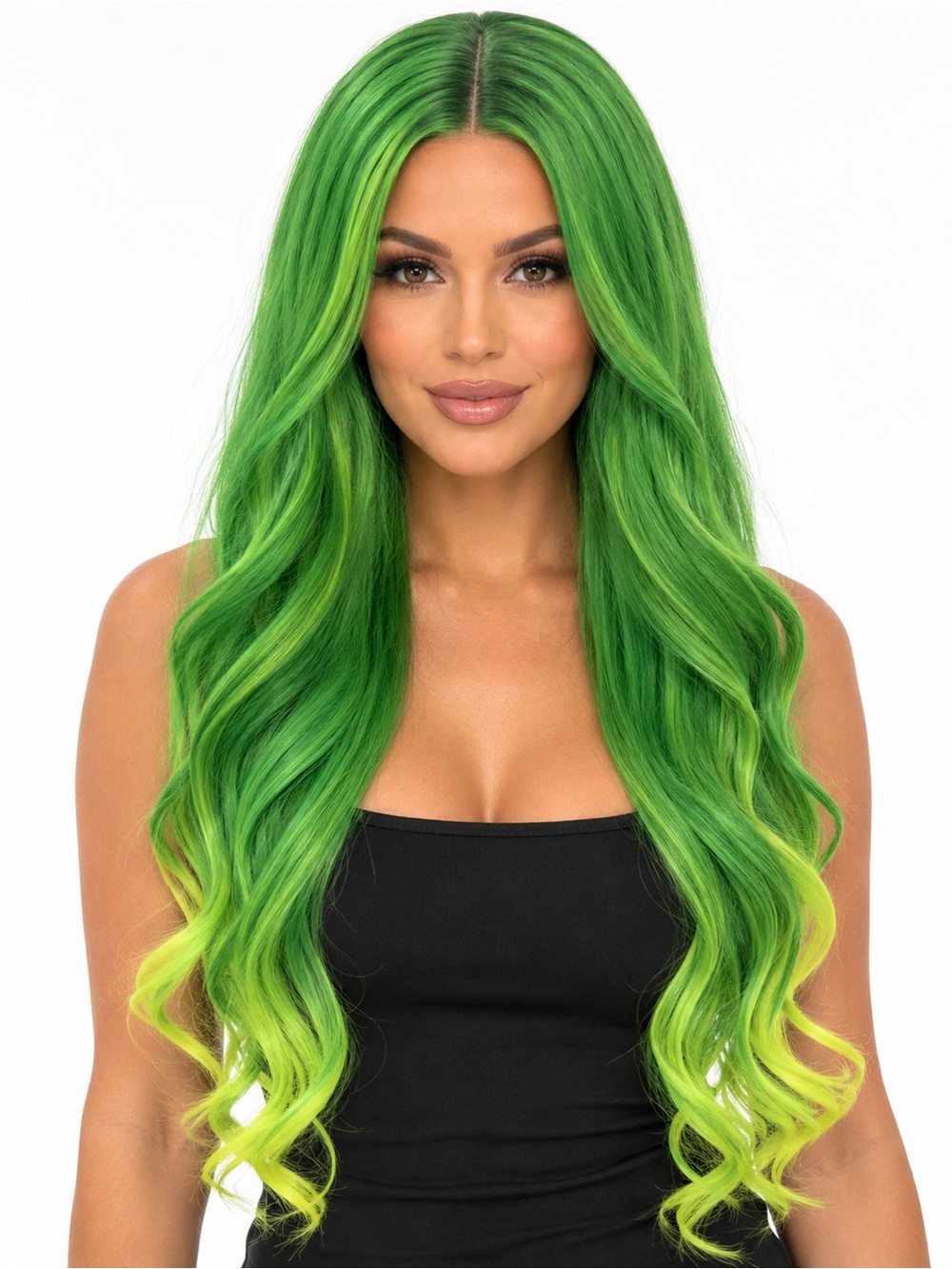 NWT 29” Long Green Synthetic Ombre Wavy Wig Neon Lime Wig